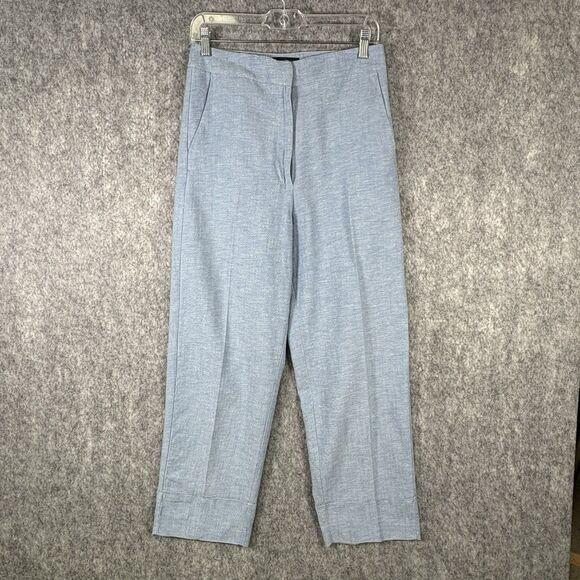 Zara Pants - Zara Linen Cotton Blend Flat Front Chinos Pants Trousers Tapered Leg Med Hi Rise